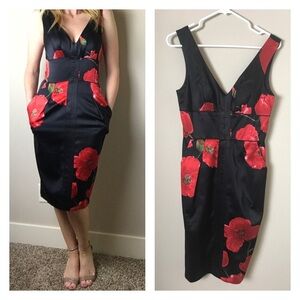 Elegant Black and Red Floral Dress